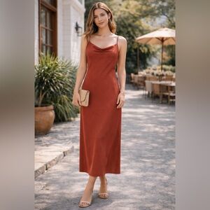 Park & Fifth Terracotta Slip Midi Dress Cowl Neck Size Small NWT